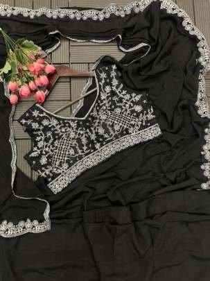 Super Trending Black Embroidery cording work ready to wear Saree