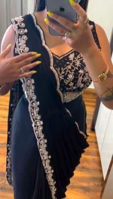 Super Trending Black Embroidery cording work ready to wear Saree