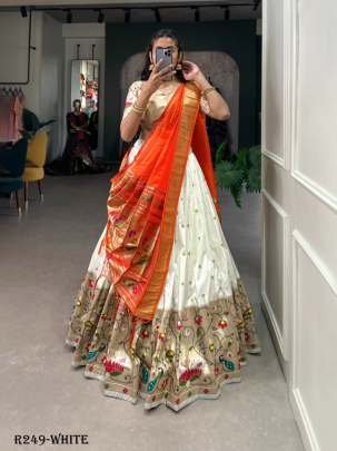 Superb White Jacquard Silk Paithani Lehenga Choli