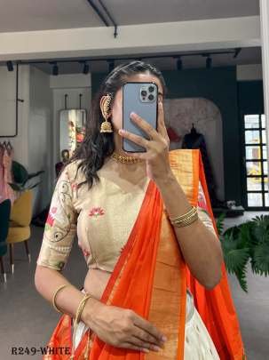 Superb White Jacquard Silk Paithani Lehenga Choli
