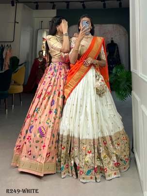 Superb White Jacquard Silk Paithani Lehenga Choli