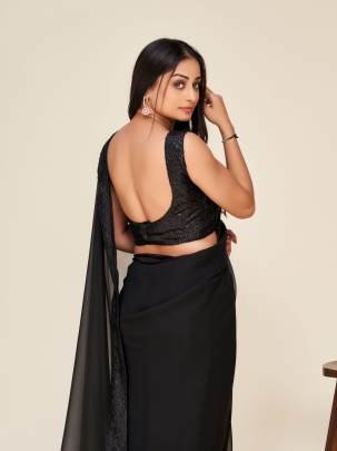 Supper Hot Black Party Wear Sequince Georgette Saree