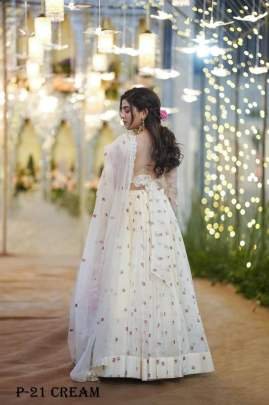 Tabby Organza Cream Lotus Lehenga Choli With Dupatta