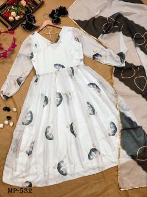 Tebby Organza Floral Print Anarkali Dress And Dupatta