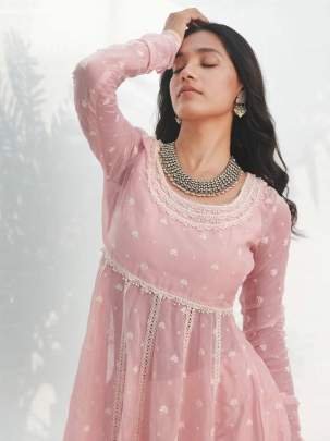 Taffy Color Embroidery Work  Anarkali Suit Pant Set