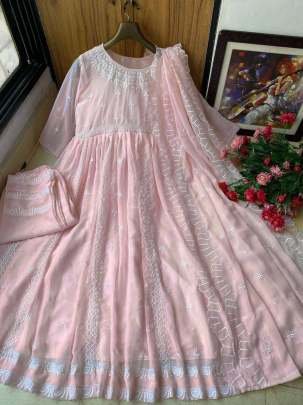 Taffy Color Embroidery Work  Anarkali Suit Pant Set