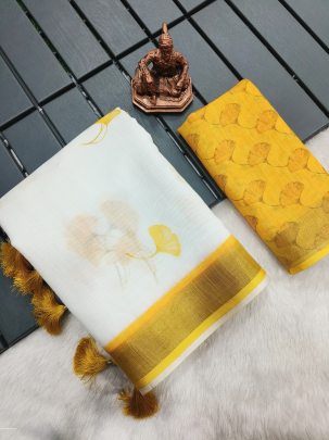 Tapasya Yellow Heavy Digital Printed Linen Saree