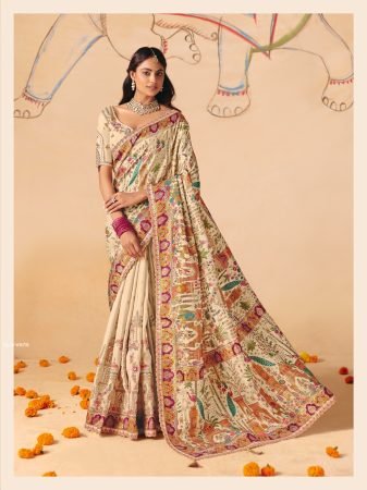 Tathasu Anaara Off White Dola Zari Silk Saree