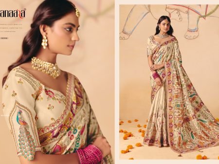 Tathasu Anaara Off White Dola Zari Silk Saree
