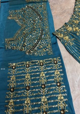 Teal Blue Butterfly Net Lehenga Choli With Sequence Work For Bride