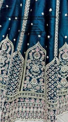 Teal Blue Colour Silk Fabric Moti Handwork Wedding Lehenga