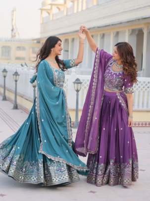 Teal Exclusive Designer Embroidery Work Pure Chinon Lehenga Choli
