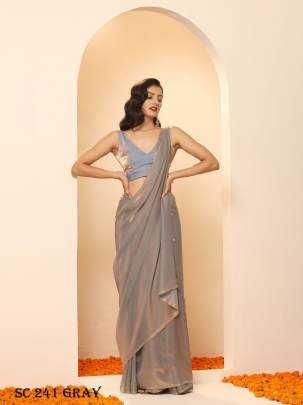 Fancy Silk Blend Gray Saree From Fab Funda