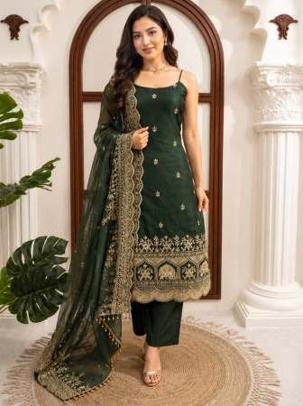 Teej Special Sequence Work Green Ready Made Suit