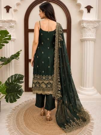 Teej Special Sequence Work Green Ready Made Suit