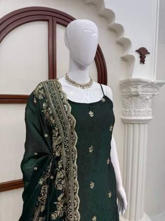 Teej Special Sequence Work Green Ready Made Suit