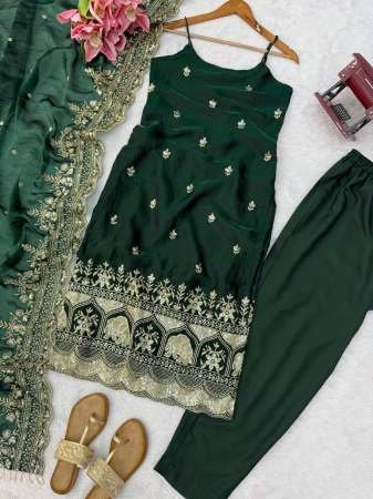 Teej Special Sequence Work Green Ready Made Suit