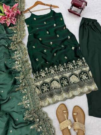 Teej Special Sequence Work Green Ready Made Suit