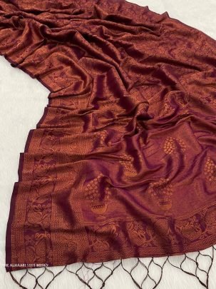 Brown Almari Pure Banarasi Silk Saree With Demure Blouse Piece