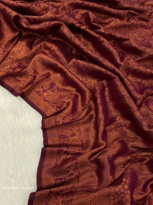 Brown Almari Pure Banarasi Silk Saree With Demure Blouse Piece