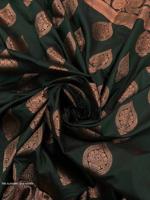 The Almaari 1016 Green Pure Banarasi Silk Saree With Demure Blouse Piece