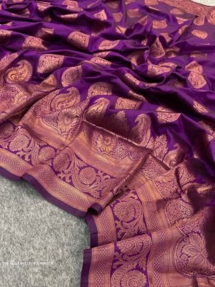 The Almaari 1016 Magenta Pure Banarasi Silk Saree With Demure Blouse Piece