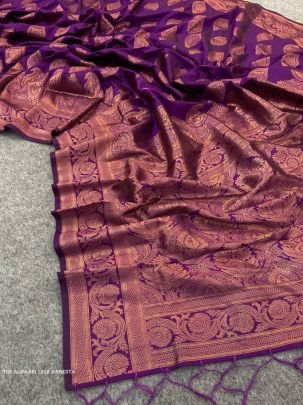 The Almaari 1016 Magenta Pure Banarasi Silk Saree With Demure Blouse Piece
