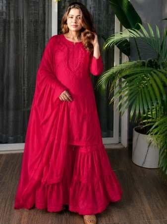 Thread Work Rani Colour Sharara Suit