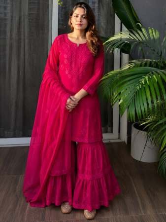 Thread Work Rani Colour Sharara Suit