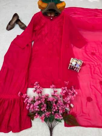 Thread Work Rani Colour Sharara Suit