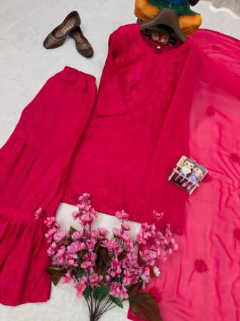 Thread Work Rani Colour Sharara Suit