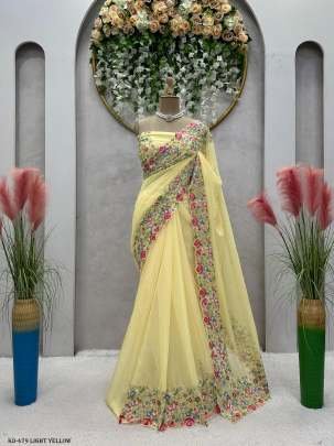 Tussar Silk Light Yellow Sequence With Pearl Work Saree