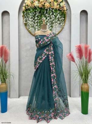 Tussar Silk Rama Sequence With Pearl Work Saree