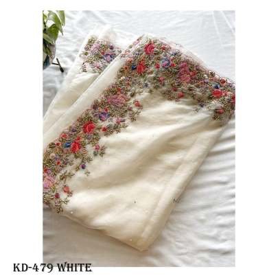 Tussar Silk White Sequence With Pearl Work Saree