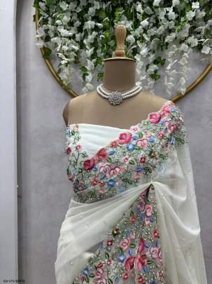 Tussar Silk White Sequence With Pearl Work Saree