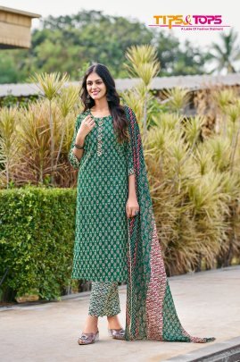 Tips and Tops Present Summer Fashion Cotton Printed 3pcs Kurti set