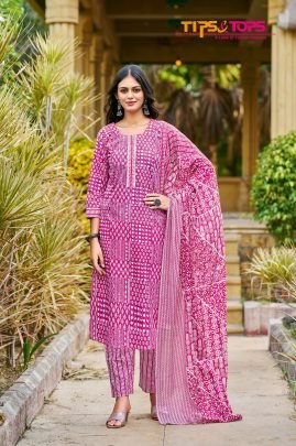 Tips and Tops Present Summer Fashion Cotton Printed 3pcs Kurti set