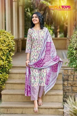 Tips and Tops Present Summer Fashion Cotton Printed 3pcs Kurti set