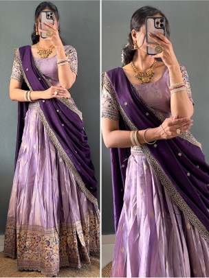 Tissue Silk  Purple Colour Lehenga Choli With Dupatta