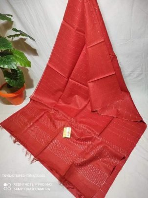 Tomato Red Striped Kota Viscose Silk Saree