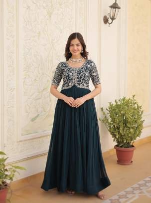 Rama Tradition Designer Readymade Gown With Embroidery Work