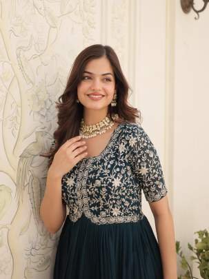 Rama Tradition Designer Readymade Gown With Embroidery Work