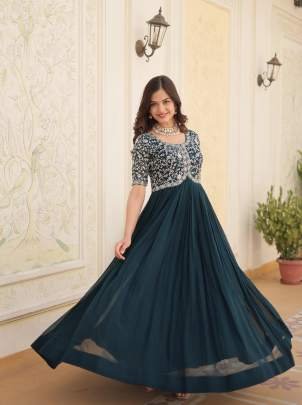 Rama Tradition Designer Readymade Gown With Embroidery Work