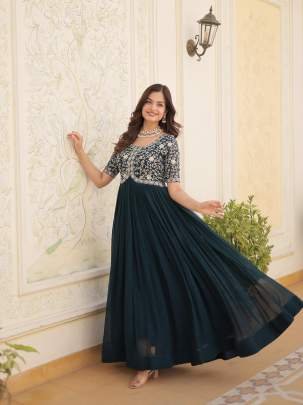 Rama Tradition Designer Readymade Gown With Embroidery Work