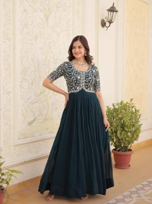 Rama Tradition Designer Readymade Gown With Embroidery Work