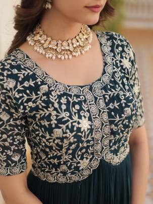 Rama Tradition Designer Readymade Gown With Embroidery Work