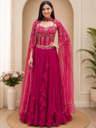 Traditional Charm Sequins Gajri Colour Indo Western Dress