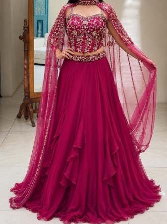 Traditional Charm Sequins Gajri Colour Indo Western Dress