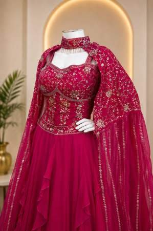 Traditional Charm Sequins Gajri Colour Indo Western Dress