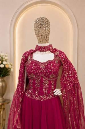 Traditional Charm Sequins Gajri Colour Indo Western Dress